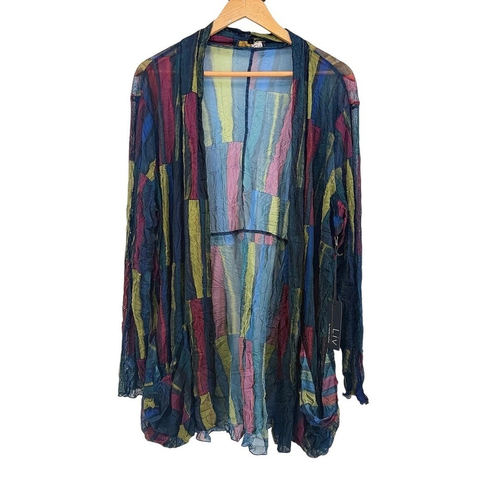 NWT LIV by Habitat Clothes Multi Color Abstract Mesh Crinkle Cardigan 154422 XXL